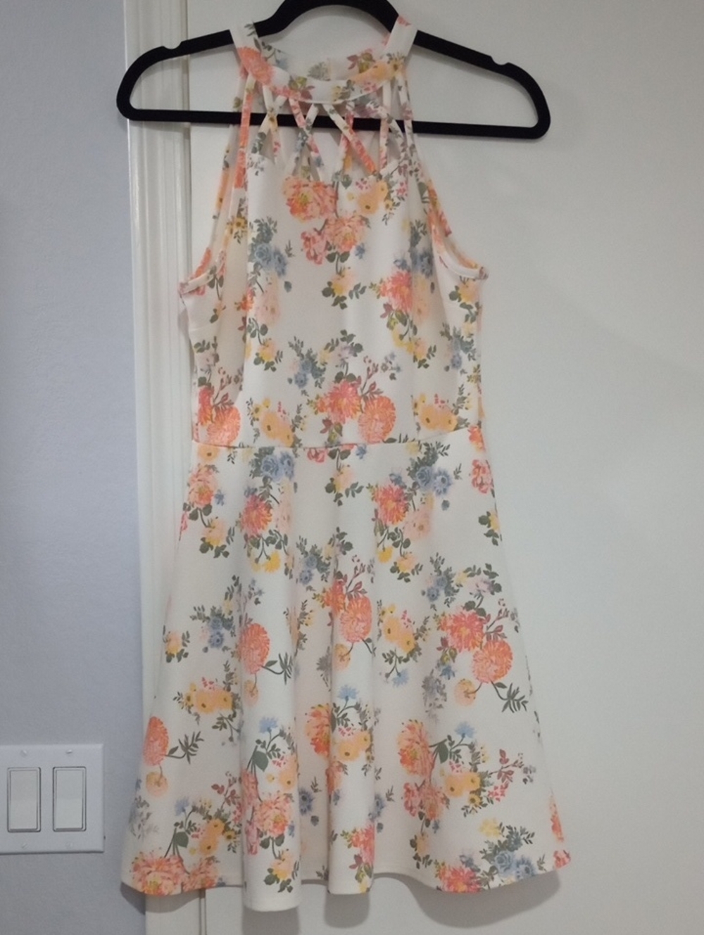 No Boundaries Floral Halter Dress in Ivory with Yellow & Peach Accents